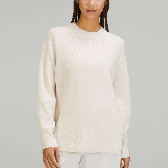 Lululemon Merino Wool-Blend Ribbed Crewneck Sweater - White Opal - Picture 1 of 8